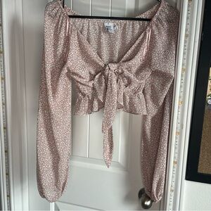 Princess Polly Pink Crop Blouse with Puff Sleeves and Tie Front